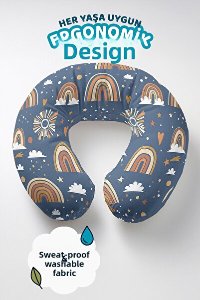 Evimde Bambaşka Pernă pentru gât din bumbac cu model curcubeu - Pernă moale d...
