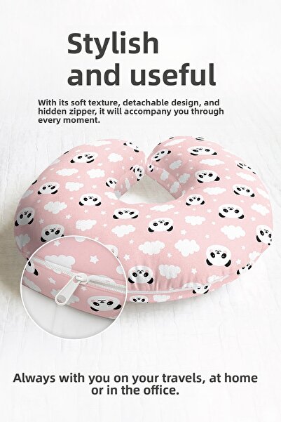 Evimde Bambaşka Pernă pentru gât din bumbac Panda Cloudy - Pernă de călătorie...