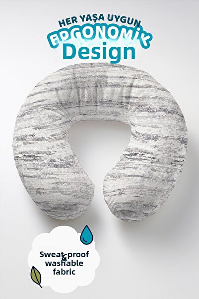 Evimde Bambaşka Modern Grey Striped Ergonomic Neck Pillow - Soft Grey White T...