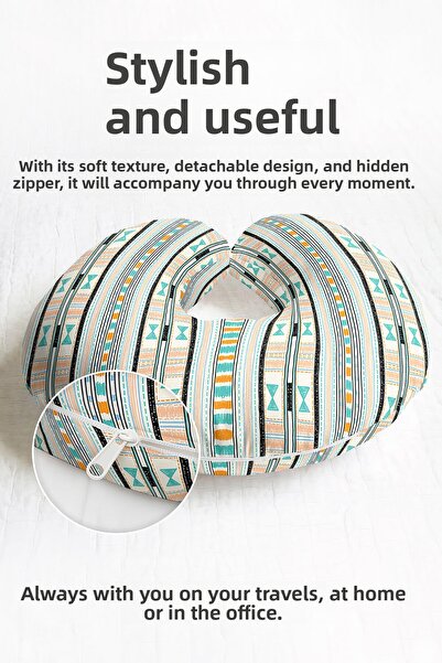 Evimde Bambaşka Ethnic Patterned Cotton Neck Pillow - Pastel Orange Green Str...