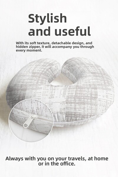 Evimde Bambaşka Modern Striped Cotton Neck Pillow - Minimalist Gray White Sof...