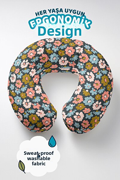 Evimde Bambaşka Pernă ergonomică pentru gât cu model de flori colorate - Pern...