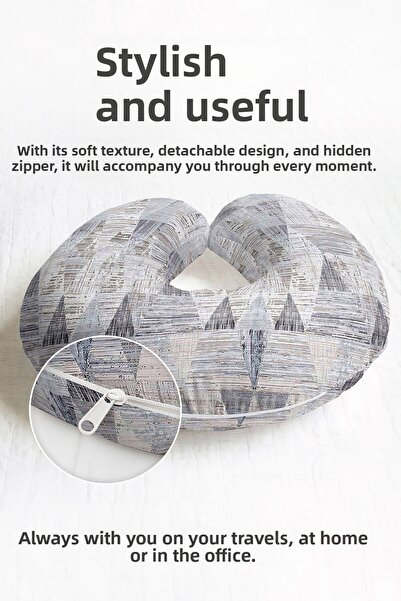 Evimde Bambaşka Modern Geometric Pattern Cotton Neck Pillow - Pastel Gray Bei...