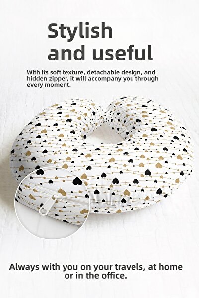 Evimde Bambaşka Pernă pentru gât din bumbac cu model de inimă - Pernă de călă...