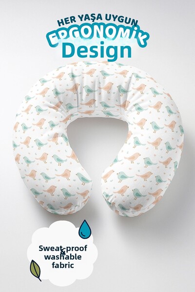 Evimde Bambaşka Pernă pentru gât din bumbac cu model de pasăre pastel - Pernă...