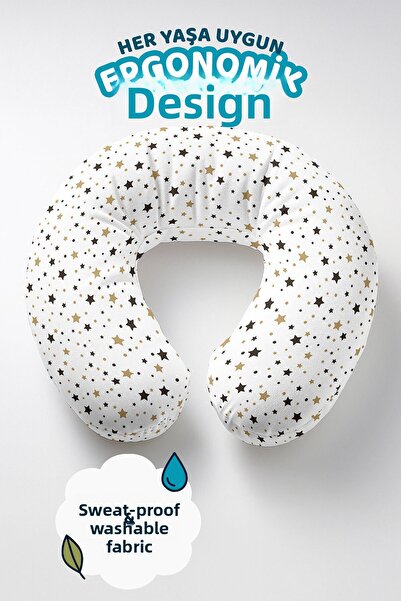 Evimde Bambaşka Pernă pentru gât din bumbac cu model de stele - Pernă moale de călătorie de culoare neagră aurie