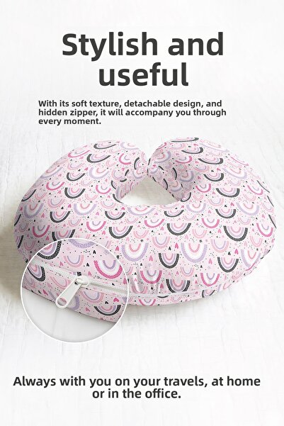 Evimde Bambaşka Pernă pentru gât cu model curcubeu roz - Pernă moale de călăt...