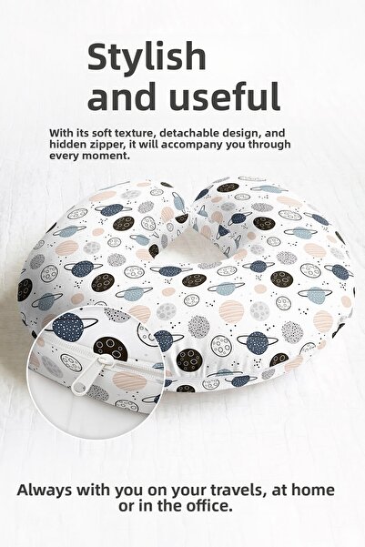 Evimde Bambaşka Pernă pentru gât din bumbac cu model Planet - Pernă de călătorie pentru copii și adulți în culori pastel