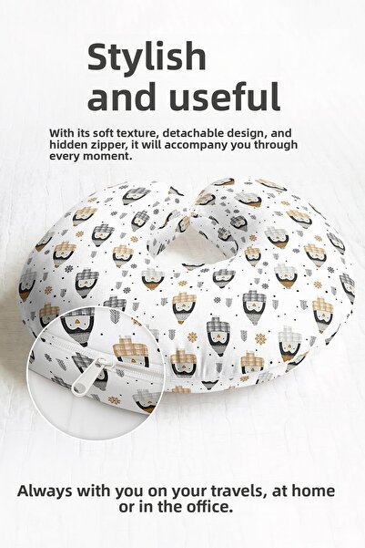 Evimde Bambaşka Pernă pentru gât din bumbac cu model pinguin - Pernă de călăt...