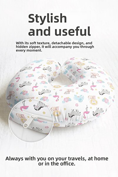 Evimde Bambaşka Figurine drăguțe de animale Pernă de gât din bumbac - Pernă de călătorie pentru copii și adulți, roz pastel, albastru