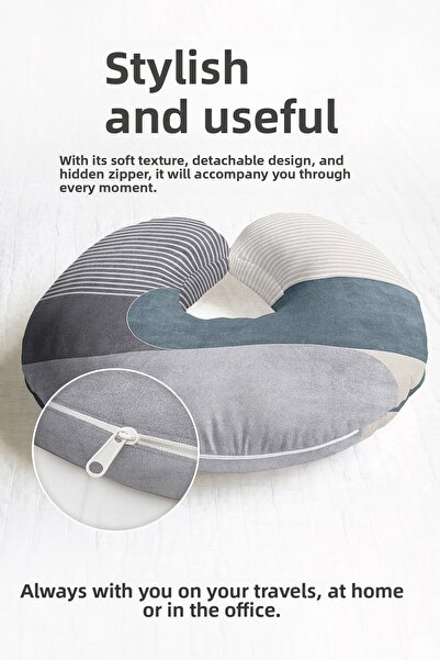 Evimde Bambaşka Striped Modern Grey Blue Ergonomic Neck Pillow - Soft Travel ...