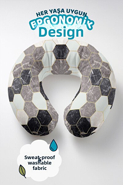 Evimde Bambaşka Модерна възглавница за врата с шестоъгълен мотив - мраморно с...