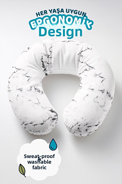 Evimde Bambaşka Marble Pattern Cotton Neck Pillow - Modern Black and White So...