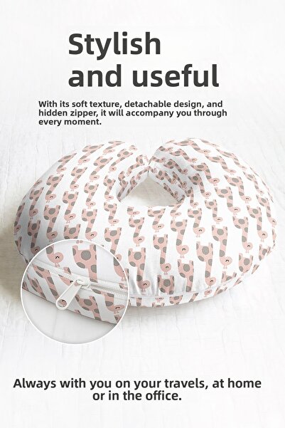 Evimde Bambaşka Pernă de călătorie moale din bumbac cu model girafe - bej pastel roz