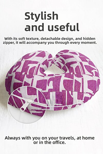 Evimde Bambaşka Abstract Purple Geometric Ergonomic Neck Pillow - Modern Arti...