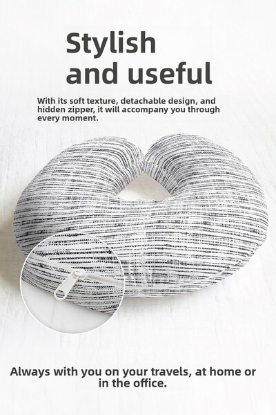 Evimde Bambaşka Black and White Striped Cotton Neck Pillow - Modern Minimalis...