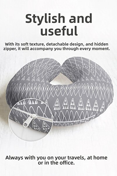 Evimde Bambaşka Ethnic Geometric Pattern Neck Pillow - Modern Grey White Adul...