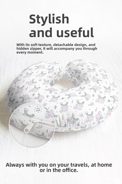 Evimde Bambaşka Pernă pentru gât din bumbac cu model de miel roz - Pernă de c...