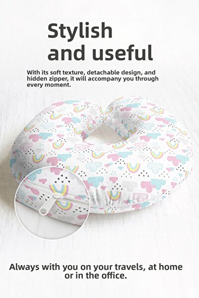 Evimde Bambaşka Pernă pentru gât Pastel Cloud Rainbow - Pernă de călătorie ro...