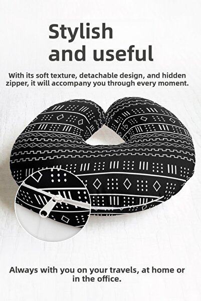 Evimde Bambaşka Pernă etnică pentru gât din bumbac alb-negru - Pernă de călăt...