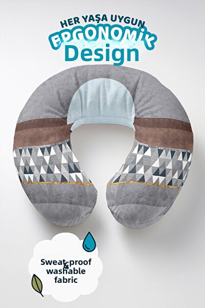 Evimde Bambaşka Pernă pentru gât geometrică, modernă, gri - Pernă de călători...