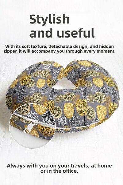 Evimde Bambaşka Ергономична възглавница за врата с естествен листен мотив - м...