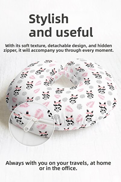 Evimde Bambaşka Pernă pentru gât din bumbac cu model panda - Pernă de călător...