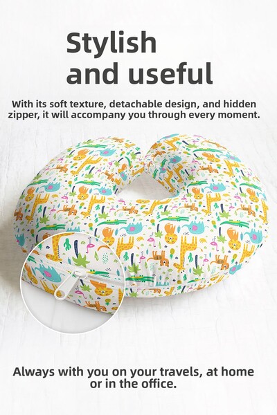 Evimde Bambaşka Pernă pentru gât din bumbac cu model Safari Animals - Pernă d...