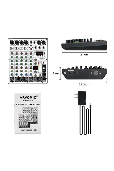 Choice خلاط صوت بست قنوات بمقبس أمريكي، خلاط دي جي مع واجهة صوت USB، وظيفة بلوتوث، 16 تأثير DSP