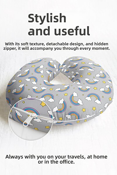 Evimde Bambaşka Pernă pentru gât cu model Rainbow Cloud Star - Pernă de călăt...