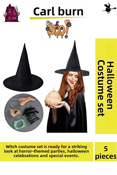 Carlburn Set de costum de vrăjitoare cu tematică horror, de calitate superioa...