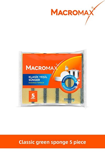 MACRO MAX Classic Green Dishwashing Sponge 5 Pack, Durable and Effective Dirt Remover