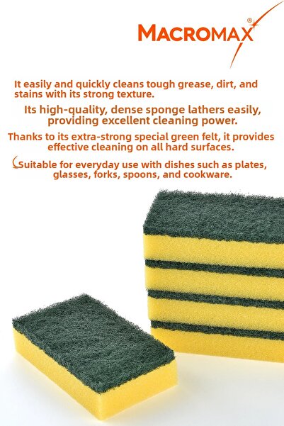 MACRO MAX Classic Green Dishwashing Sponge 5 Pack, Durable and Effective Dirt Remover