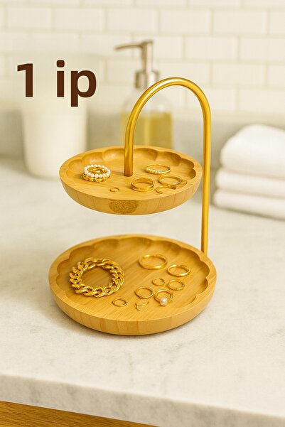 ERKUGO Bamboo 2-Tier Stand, Decorative Presentation Set and Double Tier Presentation Rack