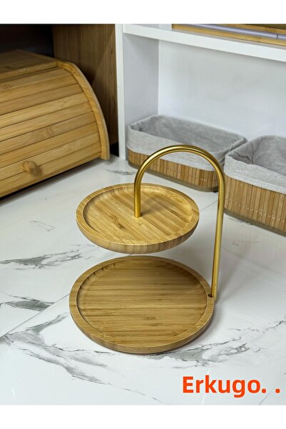 ERKUGO Bamboo 2 Tier Stand - Presentation Set, Decorative and Gold Color