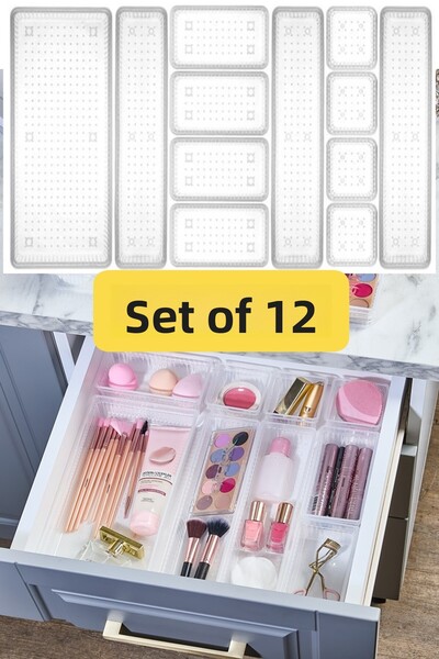 VİALEX VİALEX Σετ οργάνωσης μακιγιάζ 12 τεμαχίων Σετ οργάνωσης συρταριών Διαφανές 4Kçk-40rt-3uzn-1Byk