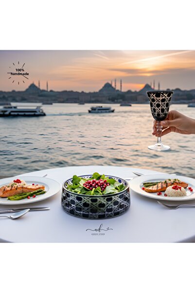 AKDEN STORE وعاء زجاجي مزخرف يدويًا، وعاء سلطة، وعاء زجاجي