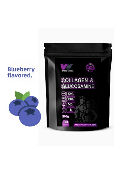WWP مسحوق الكولاجين والجلوكوزامين - 300 جرام - بنكهة التوت البري.