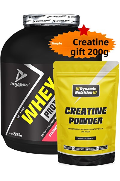 Dynamic Nutrition Whey Protein Powder with Creatine Gift - 2280 g - 76 Servings - Strawberry Flavored - with Digestive Enzymes - 24g Protein