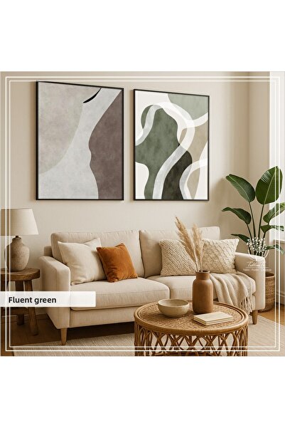 Tablomtr Digital Printed Metal Framed Glass 2-Piece Decorative Table -Verde Fluent