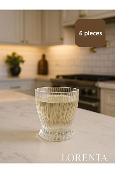 isra kristal Crystal Cut Patterned Glass Soft Drink Glasses Set of 6 - Luxury Water and Beverage Glasses