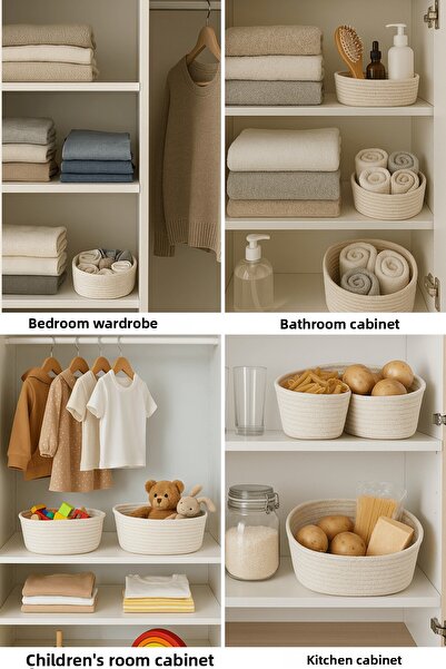 Marrien Glow Cotton Rope Organizer | Ecru 28X22X10 Kitchen, Bathroom & Cabinet Organizer
