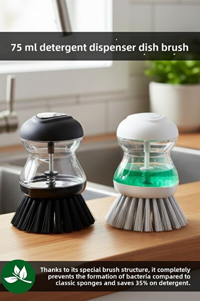 ELDİPA 75 ml Dish Brush with Detergent Reservoir – 35% More Efficient and Hygienic