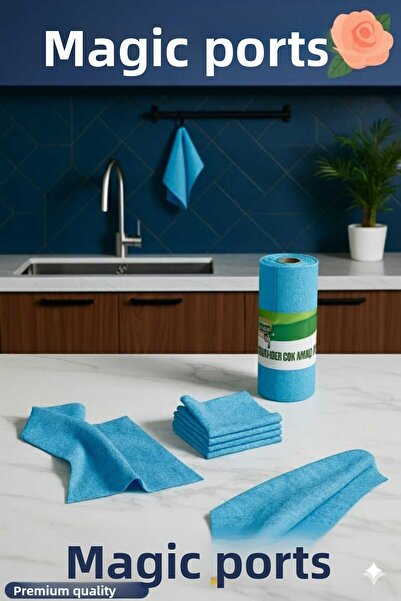 MAGIC PORT Roll of 25 Pieces of 100% Microfiber Cleaning Cloths, Multi-Purpose, 25X25 Cm, Use to Remove Lint.
