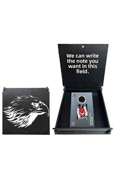 Beşiktaş Licensed Logo Double-Sided Keychain Eagle Wooden Boxed