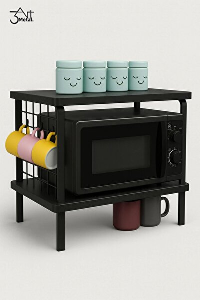 3art Metal Microwave Oven Top Metal Organizer Shelf |   Kitchen Organizer Shelf |   Multi-Purpose Stand with Cup Holder