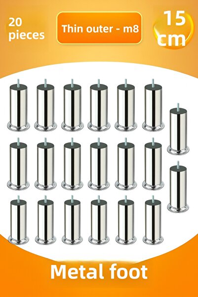Badem10 Metal Chrome (15 CM) Plinth Sofa Furniture Bed Sofa Bed Legs Fine Thread M8 Metric Feet 20 Pcs