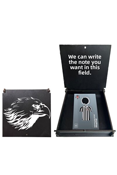 Beşiktaş Licensed Black and White Stick-On Jersey Keychain Eagle with Wooden Box