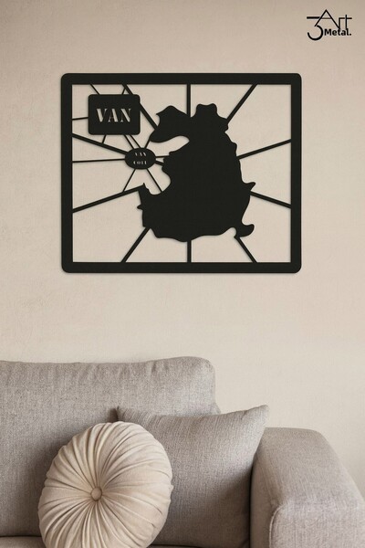 3art Metal Van Map Metal Wall Decor – Modern City Silhouette Painting with Van Lake Detail