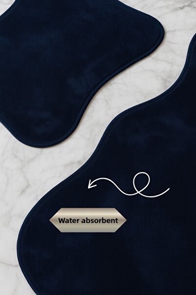Bestekar Lina Navy Blue 80X140 - 50X70 Waterproof Leather Based Soft Surface Stain Resistant Bath Mat